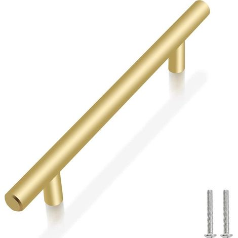 10 poignées de porte de placard en acier inoxydable doré, pour la cuisine, entraxe de 160 mm, poignée en T. (1/4)