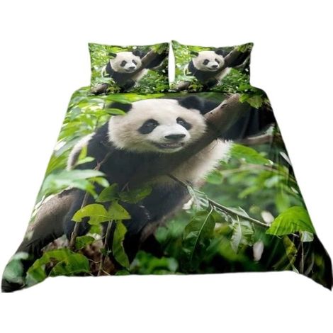 Housse de couette en microfibre 200x200 cm, motif panda, avec 2 taies d'oreiller 65x65 cm (1/4)