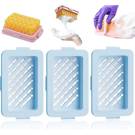 Set di 3 porta sapone in schiuma, porta sapone per bucato in rete ad alta elasticità, dispenser di sapone in schiuma, blu. (1/5)