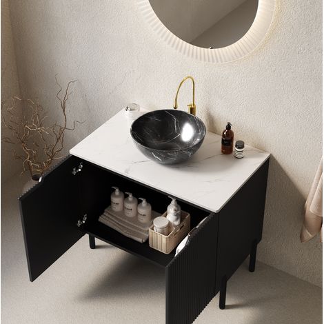 Meuble rangement salle de bain 76 cm noir vasque OKMYHOME (1/5)