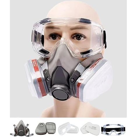 Masque de protection respiratoire avec filtres et lunettes – Silicone haute qualité – Protection contre poussière, pollen, fumées – Ajustement parfait (1/5)