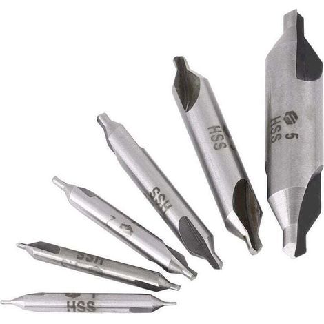 Kit de 6pcs Forets à Centrer HSS 60° Ø 1/1.5/2/2.5/3/5mm pour Métal (1/4)