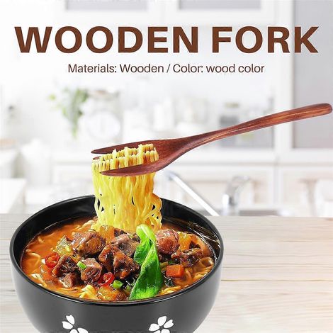 Fourchettes de table en bois, ensemble de couverts à salade en bois de 5 pièces (1/4)