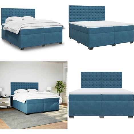 Sommier à lattes de lit et matelas Bleu 200x200 cm velours - Lit Double - Literie - Matelas À Ressorts Ensachés - Tête De Lit Réglable - Surmatelas - Home & Living (1/5)