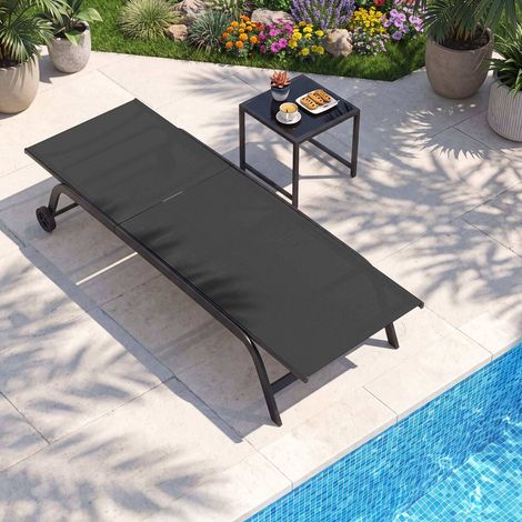 6-Position Outdoor Chaise Lounge Set with Wheels & Table (1/5)