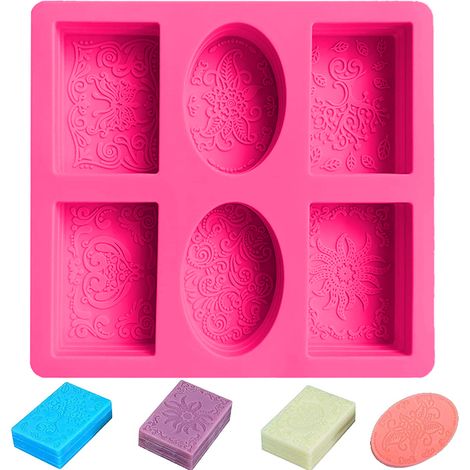 Moules en silicone 3D, moule alvéolé pour savons, moule à bougies, moule en résine pour loisirs créatifs, moules rectangulaires et ovales en silicone pour savons faits main, rose rouge