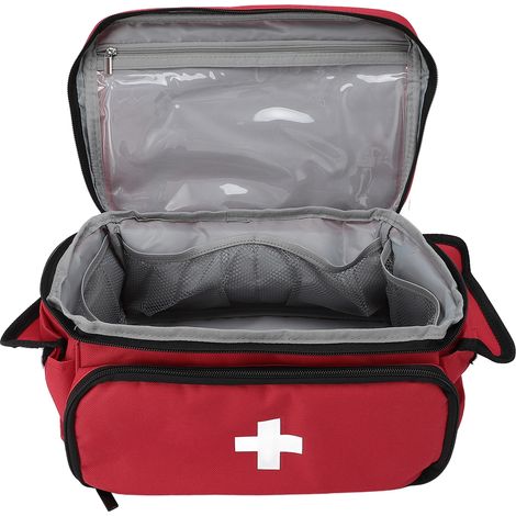 Sac de rangement pour médicaments avec fermeture éclair double sens, grande capacité, en tissu Oxford résistant à l'eau, rouge. Idéal pour la maison. (1/5)