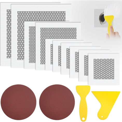14-teiliges Aluminium-Wandreparaturset: 10 selbstklebende Netzflicken (Größen 2, 4 und 6 Zoll), 2 Blätter Schleifpapier, 2 Spachtel. (1/5)