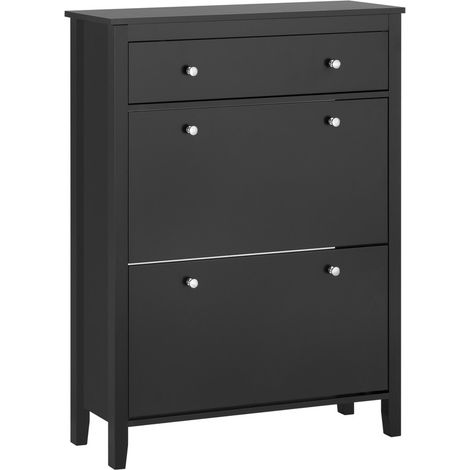 SoBuy Scarpiera con 2 ribalte Scarpiera con cassetto Scarpiera Scaffali portascarpe Nero 80x25X108cm FSR89-SCH