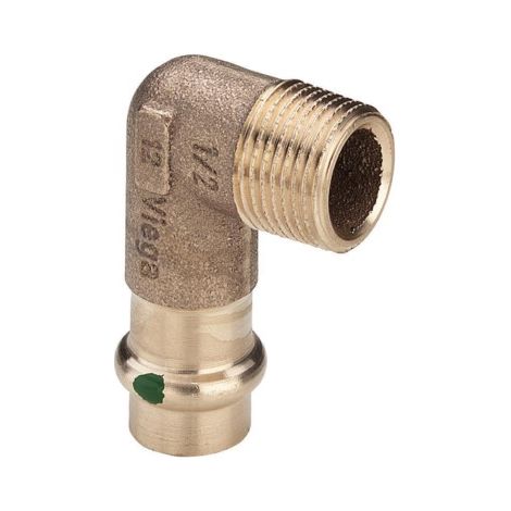 Codo de bronce para prensar de 90° - Macho - rosca M15 - 15x21