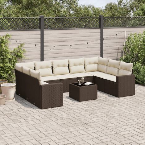 vidaXL Set Divani da Giardino 10pz con Cuscini in Polyrattan Marrone (1/3)