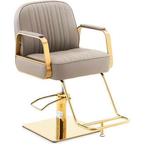 Sillón de barbero con reposapiés 200 kg acero inoxidable beige dorado 140008958 (1/5)