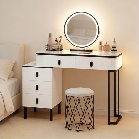 MEUBLIV Toeletta 125x40x100 cm bianca e nera – specchio LED con sgabello (1/5)