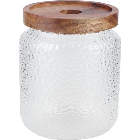 Bocal en Verre avec Couvercle en Bois Hermétique pour Café, Snacks, Fruits Secs – Pot de Rangement Large 500ml (1/5)
