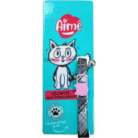 Collare per gatto AIMÉ Tartan Rose tessuto jean blu, taglia regolabile 18–28 cm (1/4)