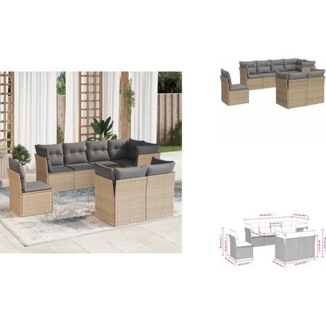 The Living Store 8-tlg. Garten-Sofagarnitur mit Kissen Beige Poly Rattan - Gartensessel (1/4)