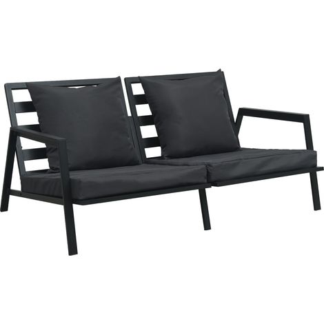 Salon de jardin 4 pcs Mobilier de jardin avec coussins Aluminium Gris foncé (1/5)