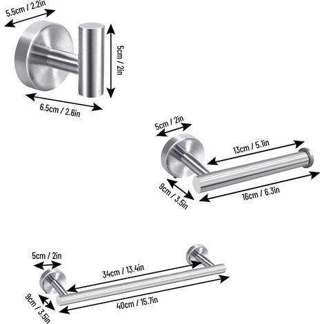 Juego de accesorios de baño de 4 piezas: toallero, portarrollos de papel higiénico, 2 ganchos, acero inoxidable 304, montaje en pared, color plata. (1/4)