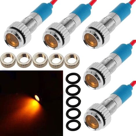 5 Pcs Jaune 12V 8mm Tableau De Bord LED Indicateur D'Avertissement Lampe Témoin Lumineux, Approprié aux voitures, aux fourgons, aux bateaux et à d'autres véhicules universels (1/4)