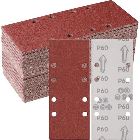 50 Schleifblätter, 93 x 230 mm, Körnung 60, 8 Löcher, Aluminiumoxid, für Exzenterschleifer (1/5)