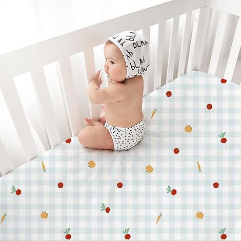 Draps Housse Bébé 70x140 cm Draps Housse Lit Bébé Microfibre Polyester Draps Universels pour Lit et Berceau Ranch Bleu (1/4)