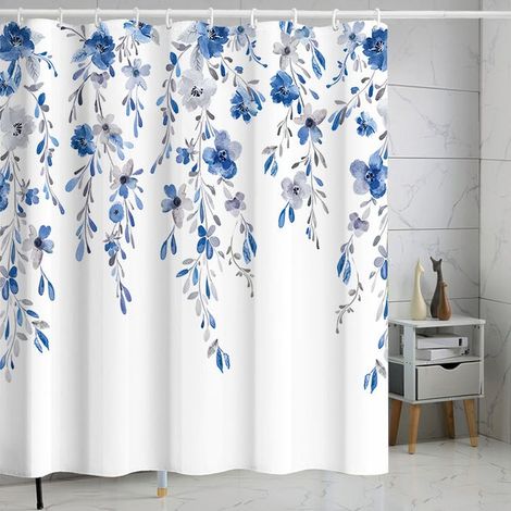 Wasserdichter Duschvorhang aus Polyester mit Blumen- und Pflanzenmuster (180 x 180 cm)