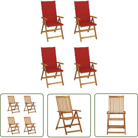 The Living Store Chaises inclinables de jardin lot de 4 et coussins Bois acacia - Chaise De Jardin - Fauteuil De Jardin - Mobilier De Jardin - Chaise Inclinable - Chaise Pliante (1/5)
