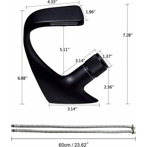 Rubinetto per lavabo da bagno nero opaco, rubinetto moderno per bagno a cascata, rubinetto per lavabo monoforo (1/3)