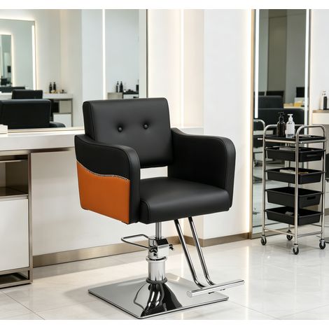 WILITTO  Fauteuil de Coiffure Hydraulique - 360° Rotatif, Hauteur Réglable, Charge 150kg, pour Salon de Coiffure, Noir et Orange (1/5)