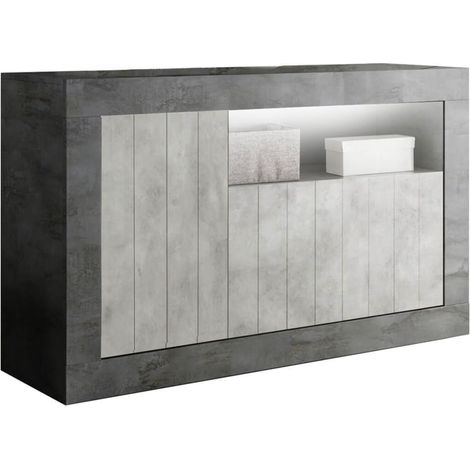 Buffet 3 portes 1 niche gris aspect Cimento et Oxyde - PAOLINO (1/3)
