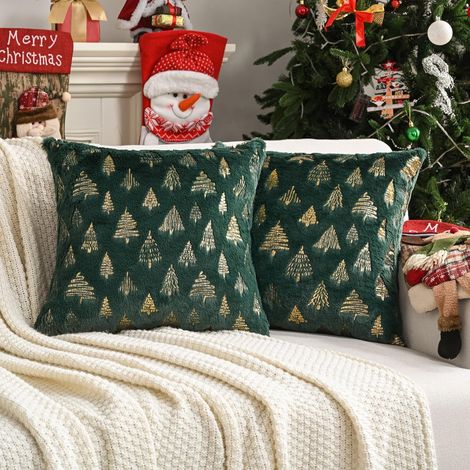 Housses de coussin à motif sapin de Noël, lot de 2, 45 x 45 cm, idéales pour canapés, lits et décoration de salon. Coussins non inclus (1/5)