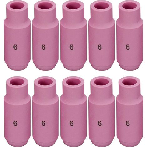 Buse en alumine et cuves céramiques pour soudure TIG Buses 10N48, 6 avec orifice de 9,5mm - Pour chalumeau de soudure TIG QQ300, PTA, DB, SR, WP 17, 18, 26 - Pack de 10 (1/4)