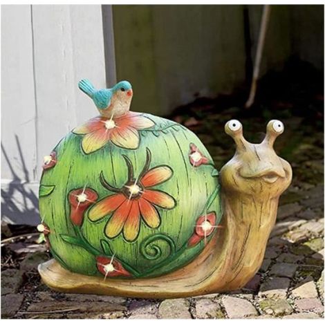 Figurine de jardin - Créativité - Escargot lumineux - Résine - Blanc/Rouge - Contemporain (1/4)
