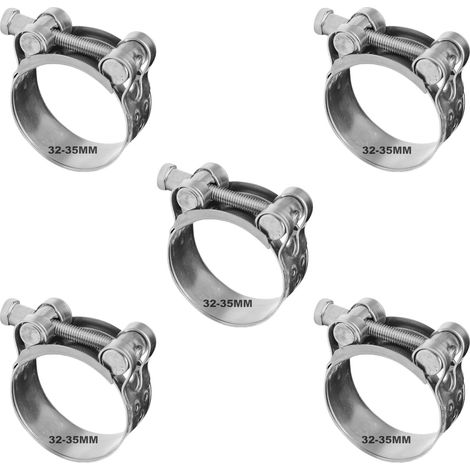 Collier à boulon en T 5 pièces 32-35 mm Colliers en acier inoxydable Colliers de tuyau durables, Collier d'échappement (1/3)