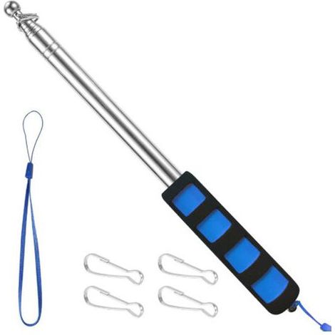 2.5 m telescopic flagpole with 4 hooks, portable flagpole for guides, camping, teachers, excursions, competitions – Blue (1/5)