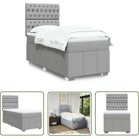 vidaXL Boxspringbett mit Matratze Hellgrau 100x200 cm Stoff