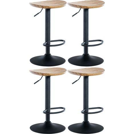 Set di 4 sgabelli bar girevoli con poggiapiedi, seduta in legno, gambe in metallo nero 100004518