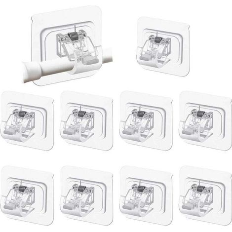 10 Pièces Support Tringle Rideaux Sans Percage, Accroche Rideau Adhesif, Supports de Tringle Auto-Adhésifs Transparent pour Tringles à Rideaux, Barres à Serviettes, Salles de Bains, Cuisines