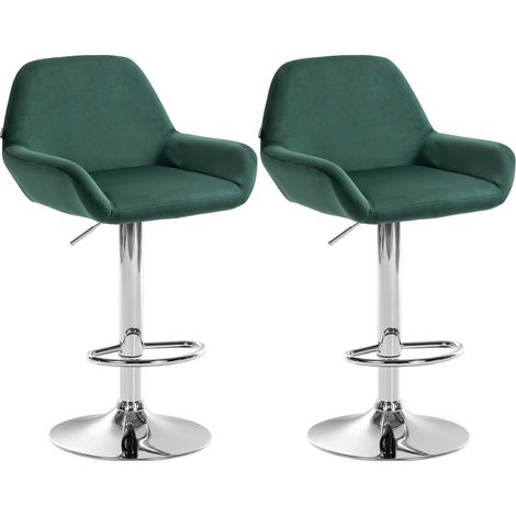 2er Set Barhocker Braga Samt dunkelgrün Metall in Chromoptik