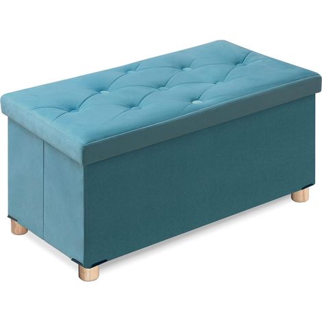 Pouf Rangement Pliable, Banc de Rangement avec Couvercle, Tabouret Coffre en Velours Repose-Pieds pour Salon Chambre Entrée, 76 x 38 x 38 cm,Vert