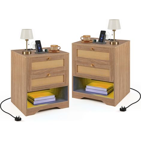 COSTWAY Comodino da Camera da Letto in Rattan e Legno (2) (1/5)