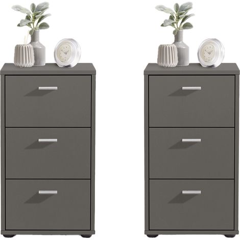 Nachttisch mit 3 Schubladen, 2er Set, in dunkelgrau / Lava, VUKA-10, für Boxspringbetten geeignet, B/H/T ca. 35/62,4/39,9 cm (1/5)