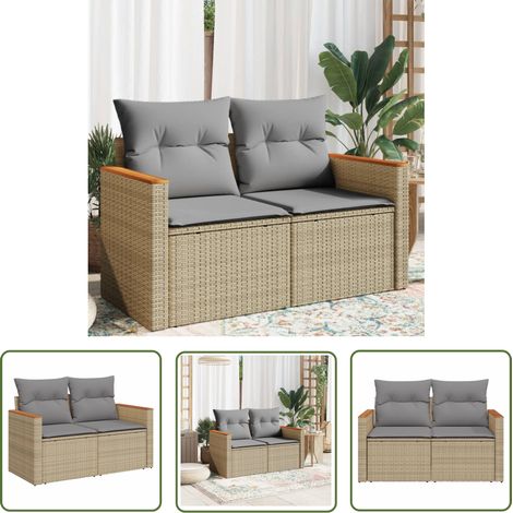 The Living Store Gartensofa mit Kissen 2-Sitzer Beige Poly Rattan - Gartensofa - Outdoor Möbel - Balkonmöbel - Lounge Set - Rattan Gartenmöbel (1/5)