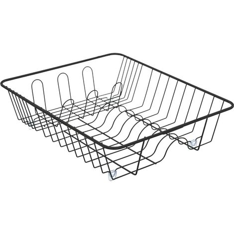 5Five Simply Smart – Panier égouttoir d'évier en acier noir – Dimensions 39x34 cm – Séchage rapide pour assiettes et verres – Pieds surélevés antidérapants (1/4)