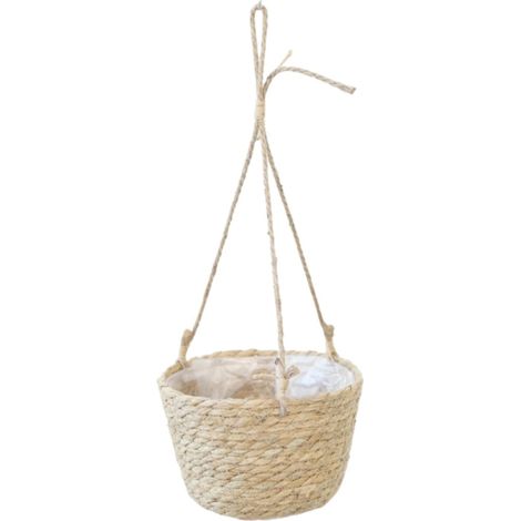 Panier Suspendu Pour Pot De Fleurs - En Fibres Naturelles De Typha - Idéal Pour Décoration Intérieure Et Extérieure - 1 Pièce (1/5)