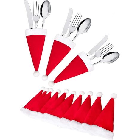 40 Fourchettes porte-couverts Père Noël Argentés - Décorations de table de Noël pour dîner festif, Accessoires de vaisselle & Couverts de fête (1/5)