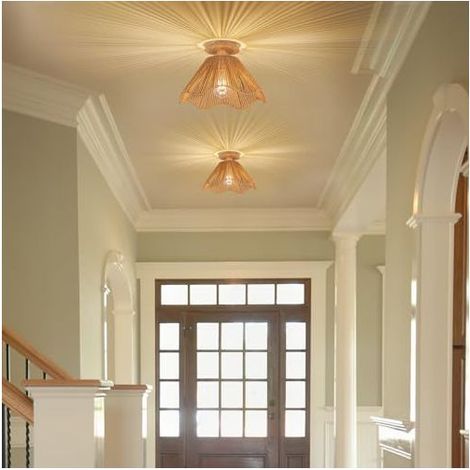 2PCS Lustre en rotin de style bohème, plafonnier semi-encastré, à intensité variable (2700-6000K), pour couloirs,cuisines, entrées (marron) (1/5)