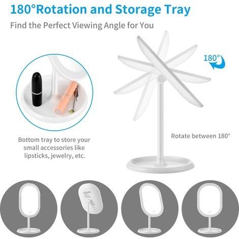 LED-Schminkspiegel, abnehmbarer Vergrößerungsspiegel, intelligente Lichtanpassung und USB-Ladefunktion, um 180° klappbarer Tischspiegel, perfektes Geschenk für eine Freundin (1/4)
