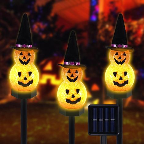 lampes solaires d'Halloween en forme de citrouille avec chapeau de sorcière, décorations d'Halloween pour jardin, cour et terrasse (1/5)