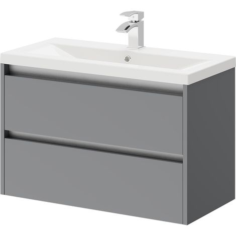 City Gloss Grey 800mm Wall Mounted 2 Drawer Vanity Unit and Basin with 1 Tap Hole (1/5)